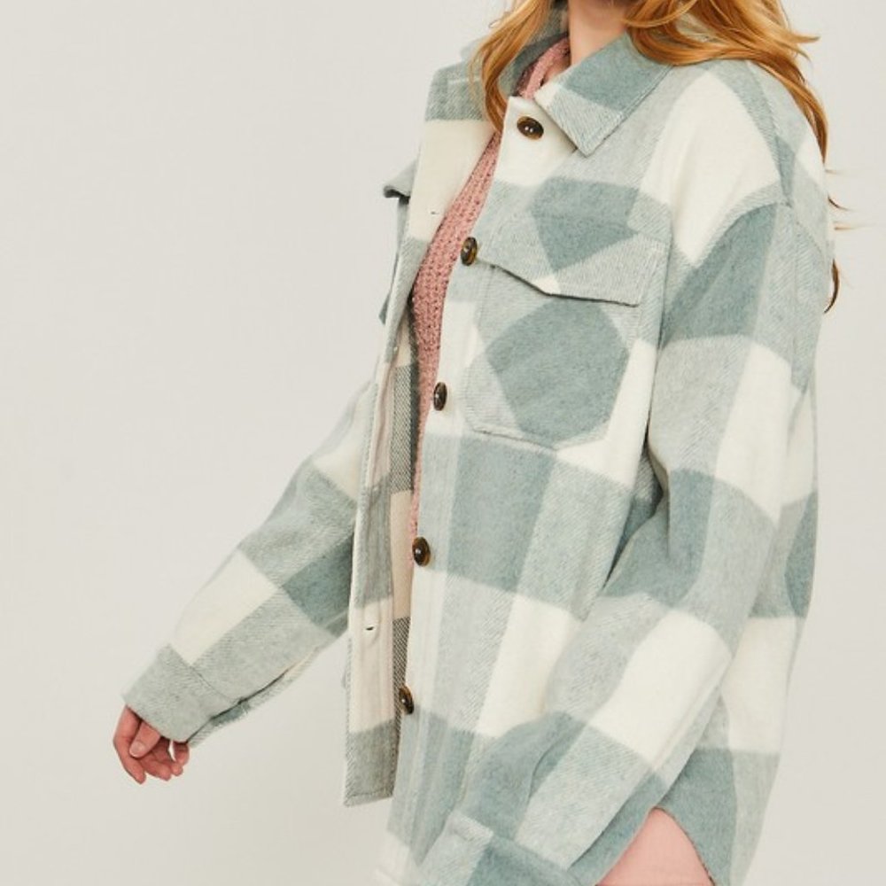 Sage Green Buffalo Plaid Shacket - Picture 5 of 7